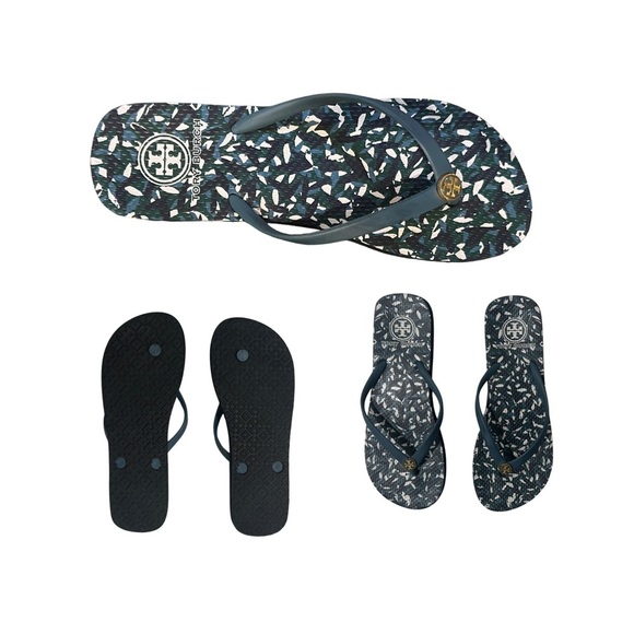 Tory Burch Black and White Patterned Flip Flops - Picture 2 of 2